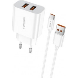   Foneng EU45 Dual USB Charger (2USBх2.4A) White + USB Type-C (EU45-CH-TC)