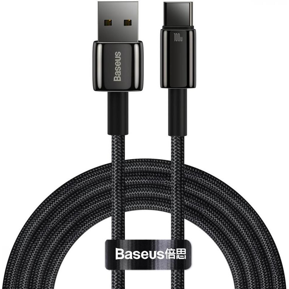 Baseus Tungsten Gold Fast Charging USB to Type-C 100W 2m Black (CAWJ000101) - зображення 1