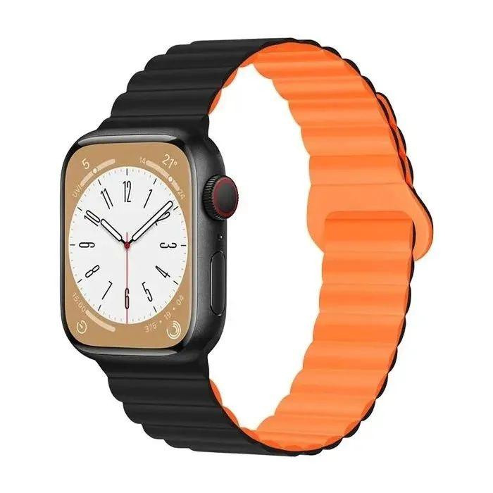 Drobak Ремінець Silicone Magnetic Link для Apple Watch All Series Ultra 2 49/45/44/42mm Black Orange (89893 - зображення 1