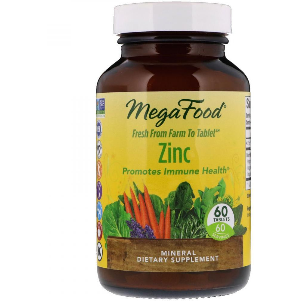 MegaFood Цинк, Zinc, MegaFood, 60 таблеток - зображення 1