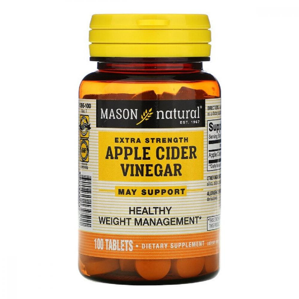 Mason Natural Яблочный уксус, Extra Strength Apple Cider Vinegar, , 100 таблеток - зображення 1