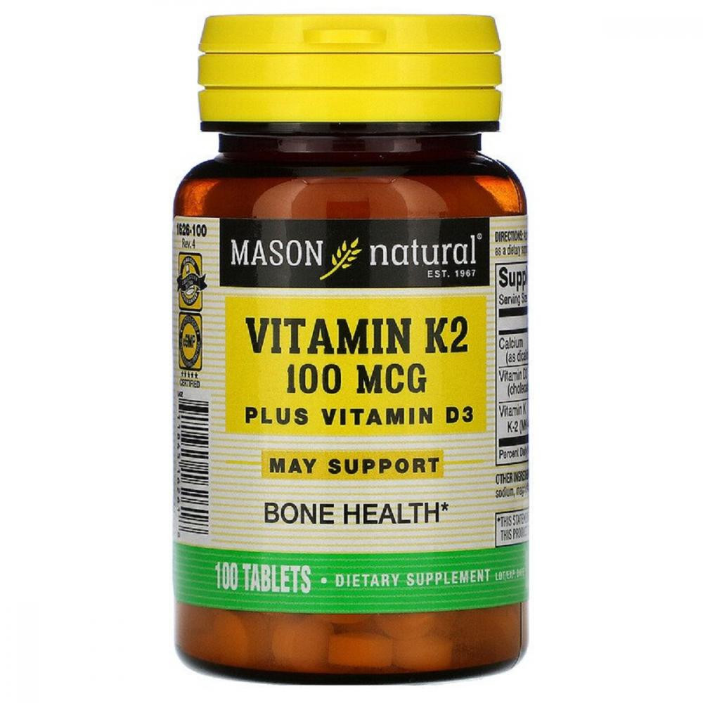 Mason Natural Витамин K2 + Витамин D3, Vitamin K2 Plus Vitamin D3, , 100 таблеток - зображення 1