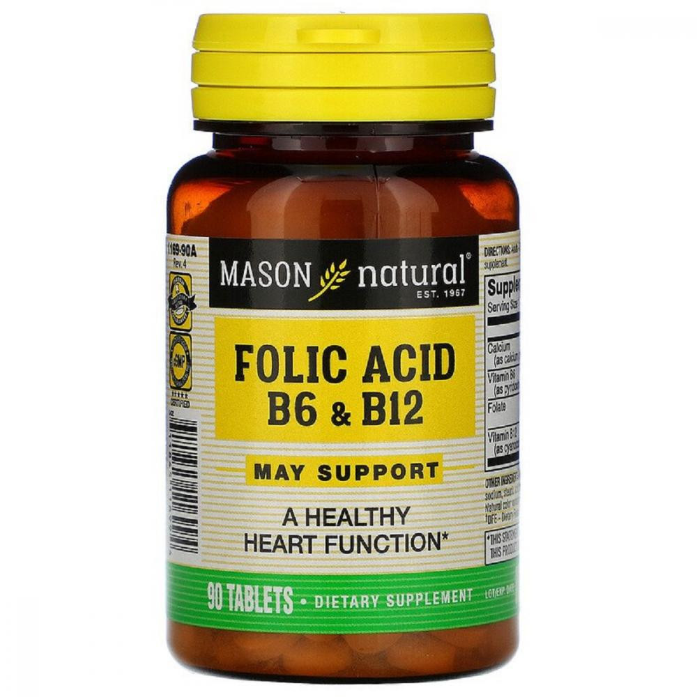 Mason Natural Фолиевая кислота В-6 и В-12 (Folic Acid B6 and B12) 90 таблеток - зображення 1