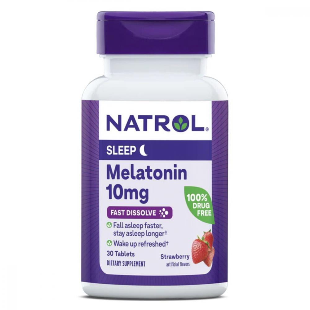 Natrol Мелатонін швидкого вивільнення (Melatonin) 10 мг 30 таблеток зі смаком полуниці - зображення 1