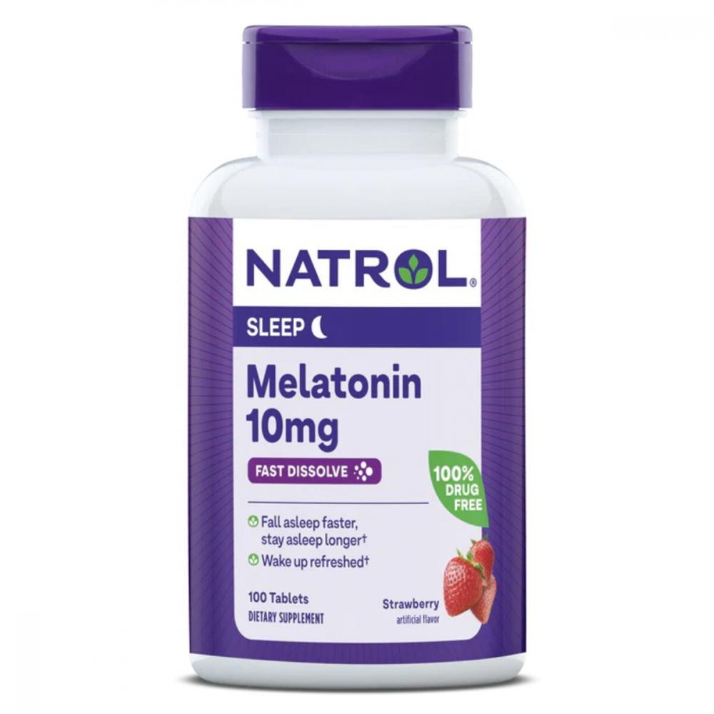 Natrol Мелатонін швидкого вивільнення (Melatonin) 10 мг 100 таблеток зі смаком полуниці - зображення 1