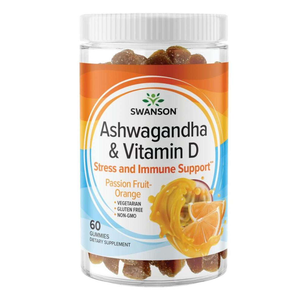 Swanson Ashwagandha & Vitamin D 60 Gummies (Passion Fruit-Orange) - зображення 1