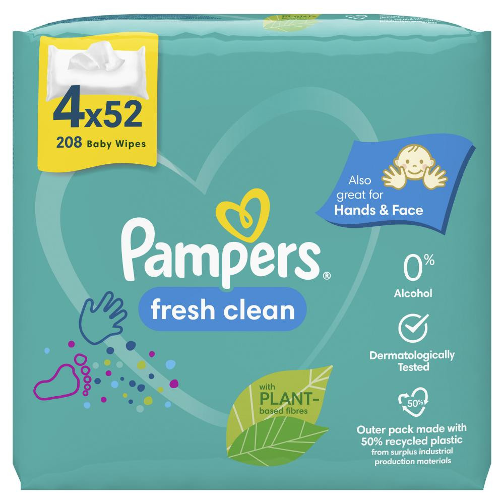 Pampers Детские Влажные Салфетки Fresh Clean 4х52 шт (8001841077949) - зображення 1