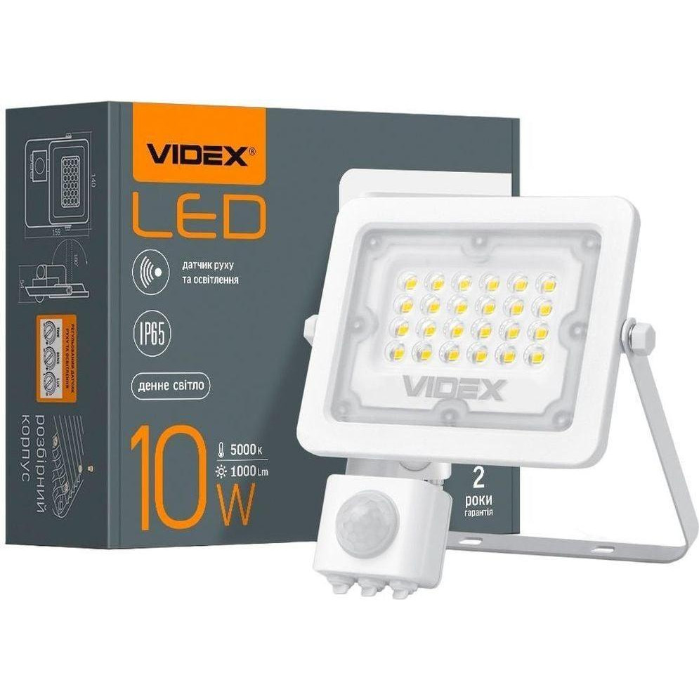 VIDEX Led прожектор 10w 5000K  с датчиком движения и освещения белый VL-F2e105W-S - зображення 1