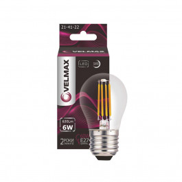   Velmax LED Filament G45 6W E27 4100K	(21-41-22)