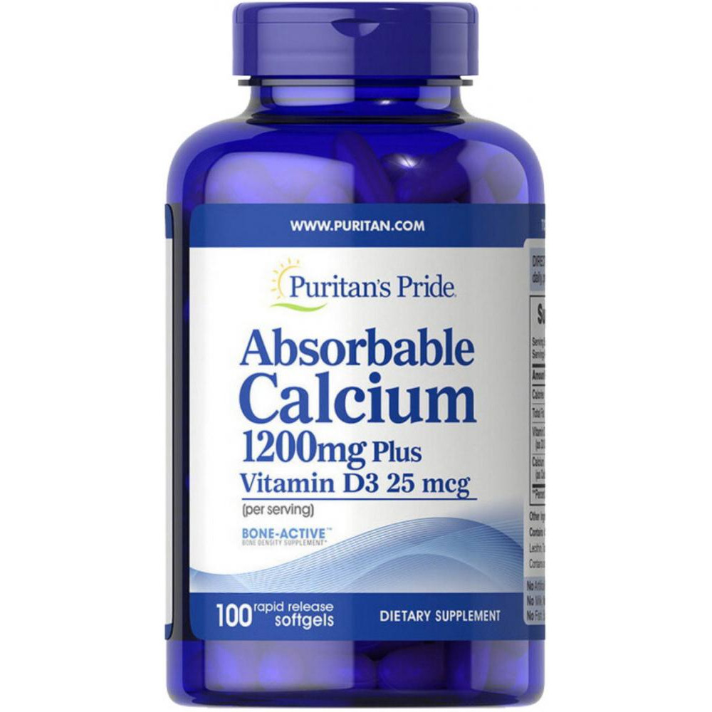 Puritan's Pride Absorbable Calcium 1200 Plus Vitamin D3 100 гел капс - зображення 1