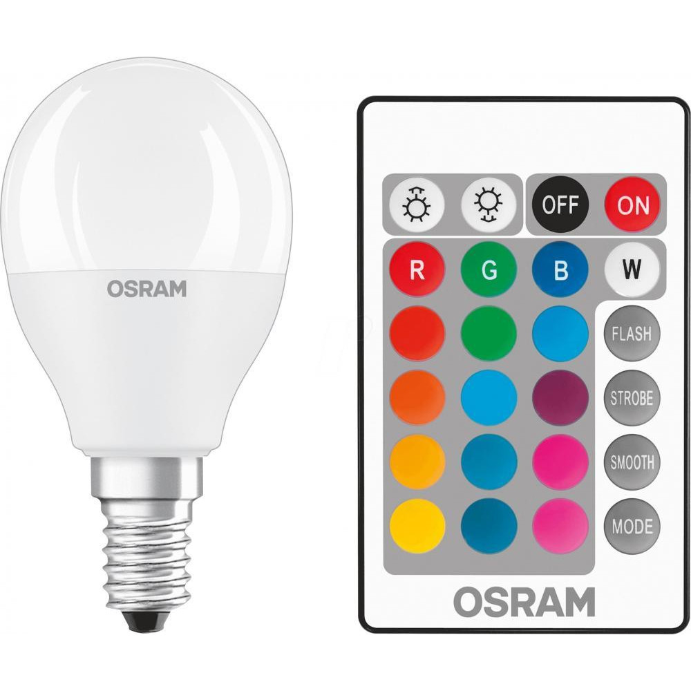 Osram LED STAR+ P40 DIM 4.5W 470Lm 2700К+RGB E14 пульт ДУ (4058075144385) - зображення 1