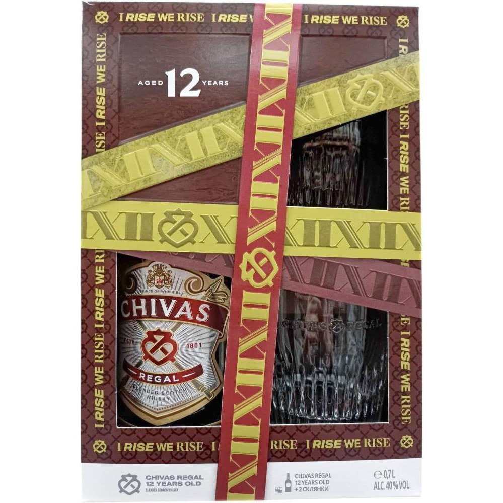 Chivas Regal Виски 12 years old, 0.7л 40% + 2 стакана (5000299601884) - зображення 1