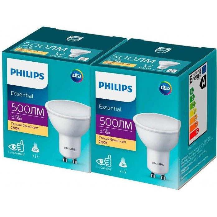 Philips ESSLEDspot 6W 500Lm GU10 2700K 2 шт (929001372017W) - зображення 1