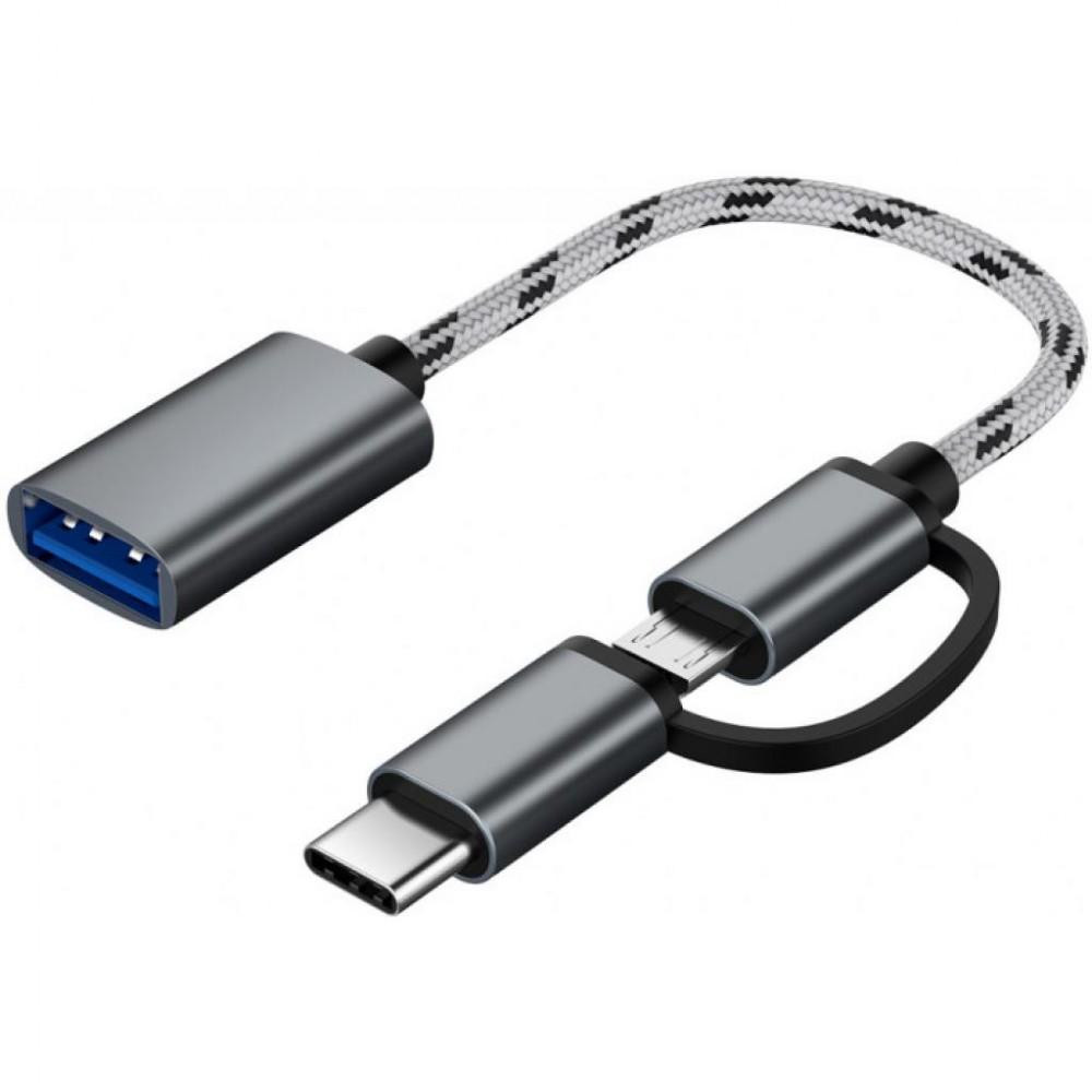 XoKo AC-150 2 in 1 USB 3.0 - MicroUSB / USB Type-C Space Grey (AC-150-SPGR) - зображення 1