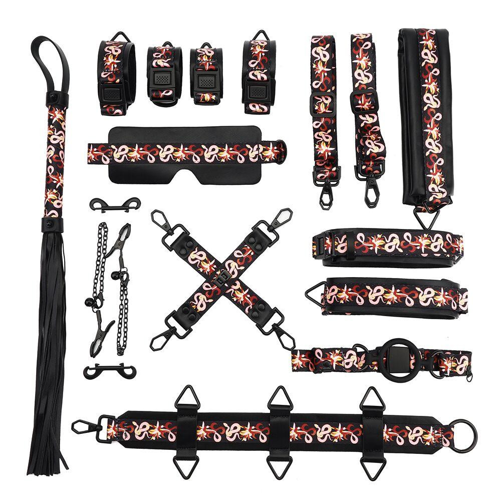  БДСМ-набір Lockink The Flowering Serpent Leather Bondage Restraint Set, чорний - зображення 1