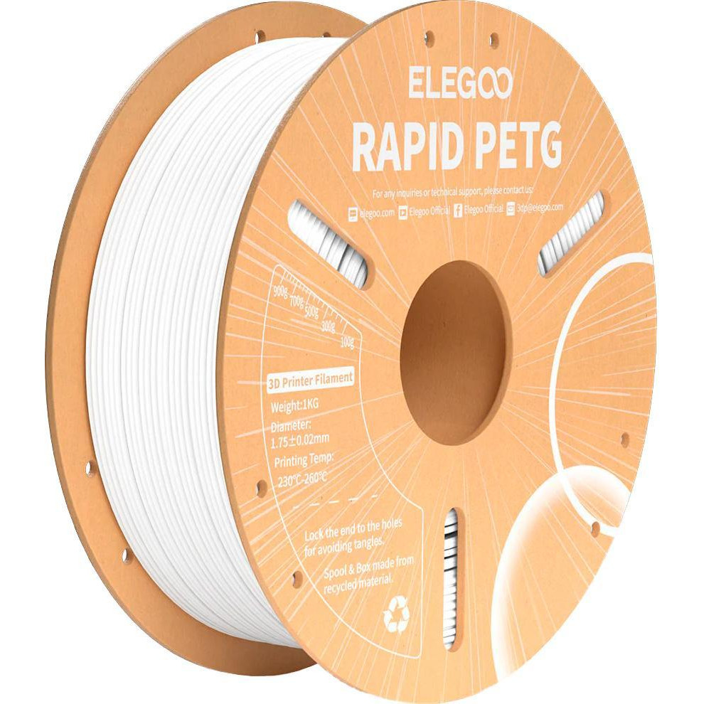 ELEGOO Rapid PETG Filament (пластик) для 3D принтера  1кг, 1.75мм, білий (50.203.0217) - зображення 1