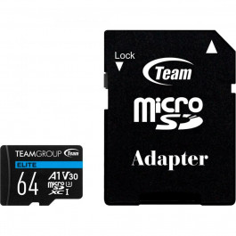   TEAM 64 GB microSDXC UHS-I (U3) V30 A1Team Elite + SD-адаптер (TEAUSDX64GIV30A103)