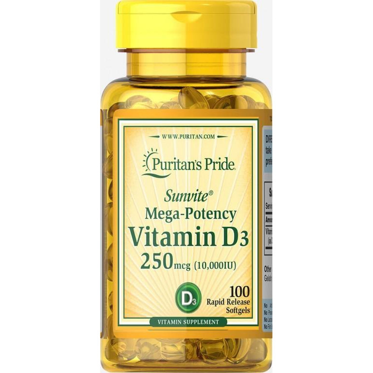 Puritan's Pride Vitamin D3 250 mcg (10,000 IU) (100 softgels) - зображення 1