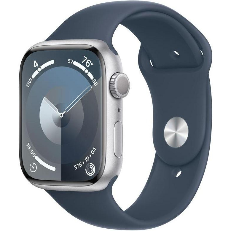 Apple Watch Series 9 GPS + Cellular 41mm Silver Alu. Case w. Storm Blue S.Band - S/M (MRHV3) - зображення 1