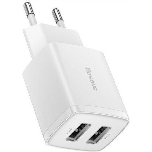 Baseus Compact 2xUSB 10.5W 2.1A White (CCXJ010202) - зображення 1