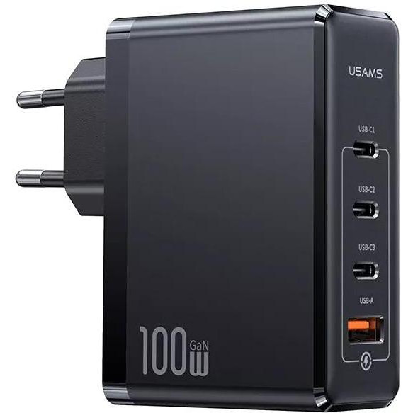 USAMS US-CC163 T50 100W 4 Ports GaN Fast Charger Black (CC163TC01) - зображення 1