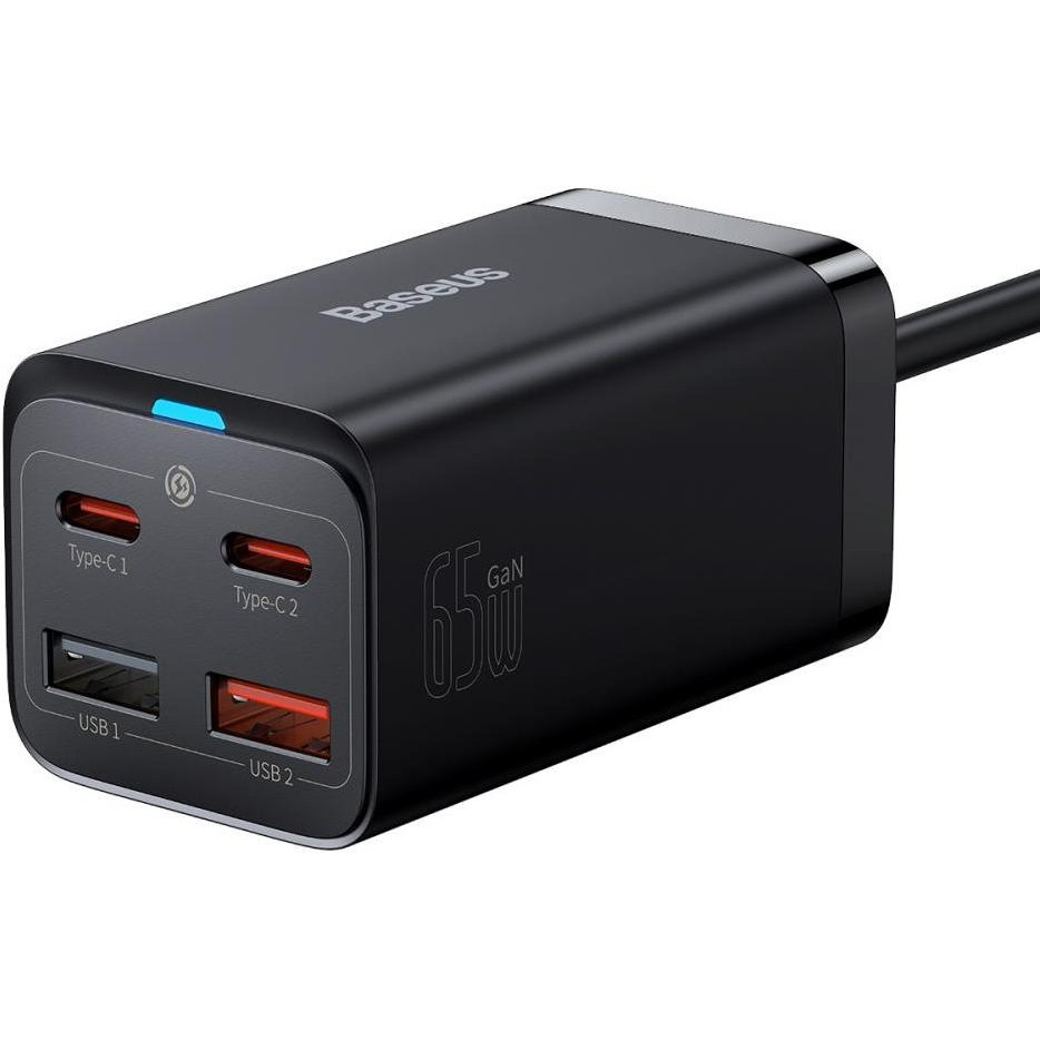 Baseus Wall Charger GaN3 Pro 2xUSB 2xType-C 65W Black with USB-C (CCGP040101) - зображення 1