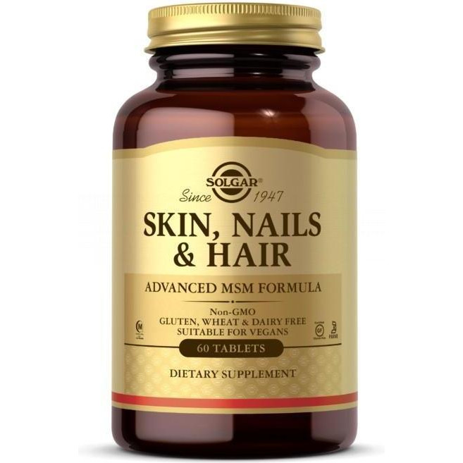 Solgar Кожа, ногти и волосы, улучшенная МСМ формула, Skin, nails & hair advanced MSM formula, 60 таблеток - зображення 1