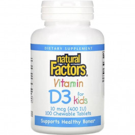   Natural Factors Вітамін D3 для дітей Vitamin D3 for Kids полуниця 400 МО 100 жувальних таблеток