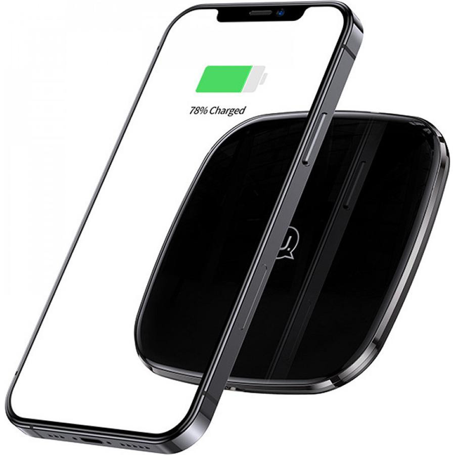 USAMS CD154 Zinc Alloy Ultra-thin Fast Wireless Charger 15W Black (CD154CDX01) - зображення 1