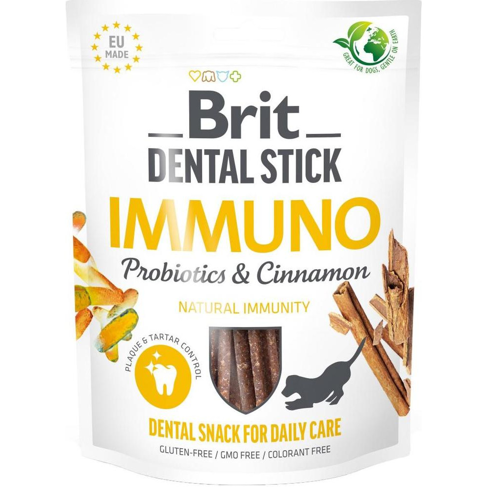 Brit Dental Stick Immuno пробіотики та кориця 7 шт 251 г (112104) - зображення 1