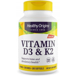   Healthy Origins Витамин Д3 и К2, Vitamin D3 + K2, , 180 гелевых капсул (HOG-27453)