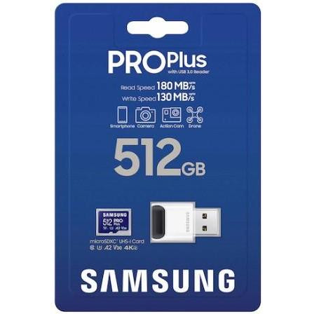 Samsung 512 GB microSDXC UHS-I U3 V30 A2 PRO Plus 2023 + Reader (MB-MD512SB) - зображення 1