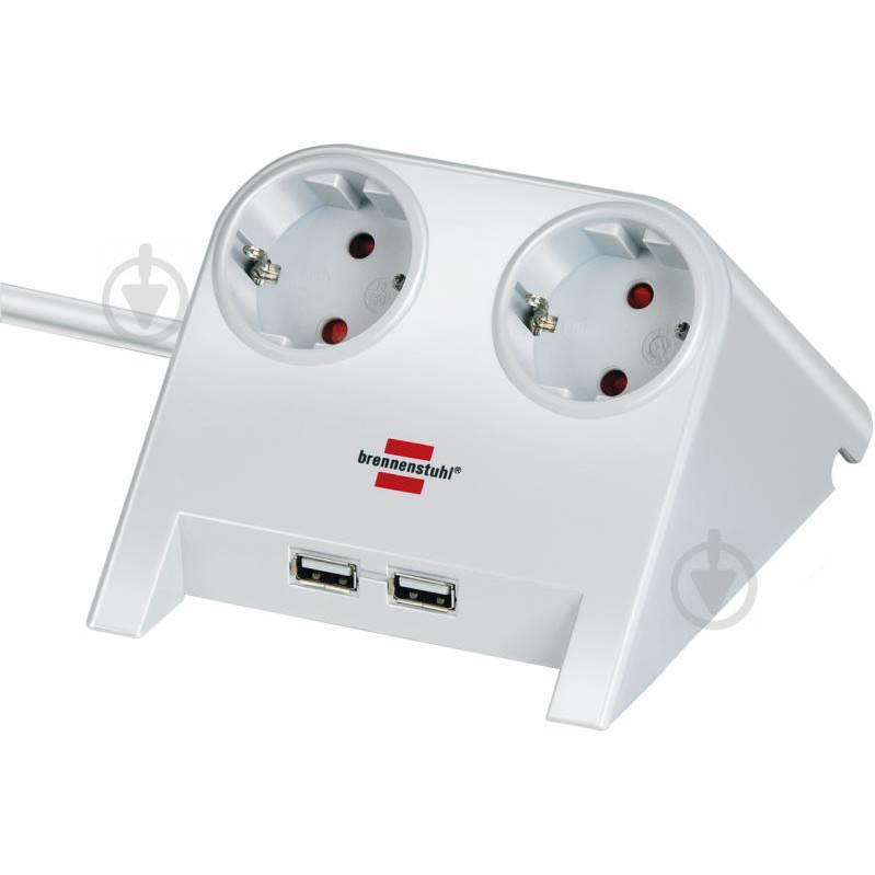 Brennenstuhl Desktop-Power: 2 USB порти - 5V / 2100 mA, 16 А, 3500 Вт, 3х1,5мм2 (1153520222) - зображення 1