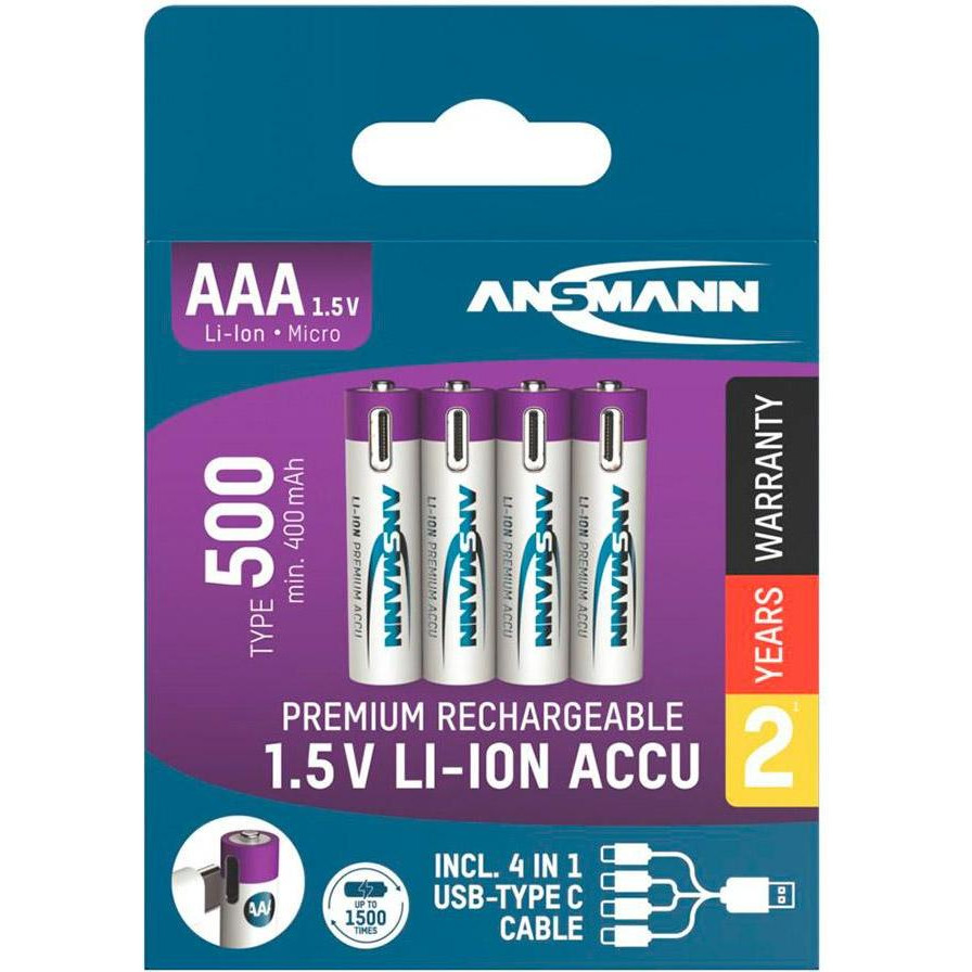 Ansmann AAA 500mAh, Type-C заряджання 4шт/уп (1311-0028) - зображення 1