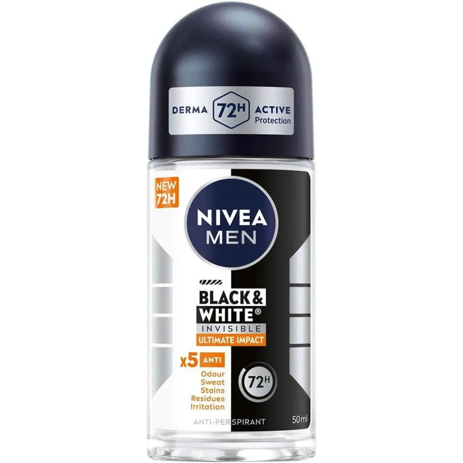 Nivea Дезодорант кульковий  Men Black&White Invisible Ultimate Impact, 50 мл (5900017094359) - зображення 1