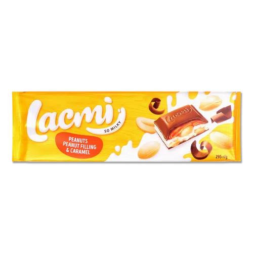 Roshen Шоколад молочний  Lacmi з арахісом та карамельно-арахісовою начинкою, 295 г (4823077629495) - зображення 1