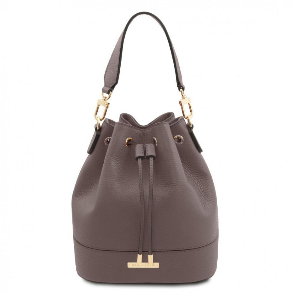 Tuscany Leather Сумка на зав'язках жіноча сіра шкіряна  bucket bag TL142146 - зображення 1