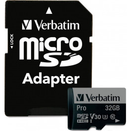   Verbatim 32GB microSD Pro UHS-I U3 V30 A2 Class 10 + SD-adapter (47041)