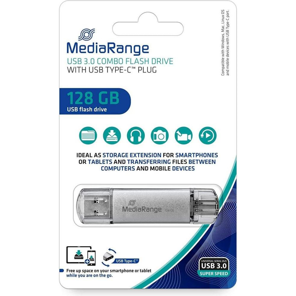 MediaRange 128 GB USB 3.0 combo flash drive with USB Type-C plug (MR938) - зображення 1