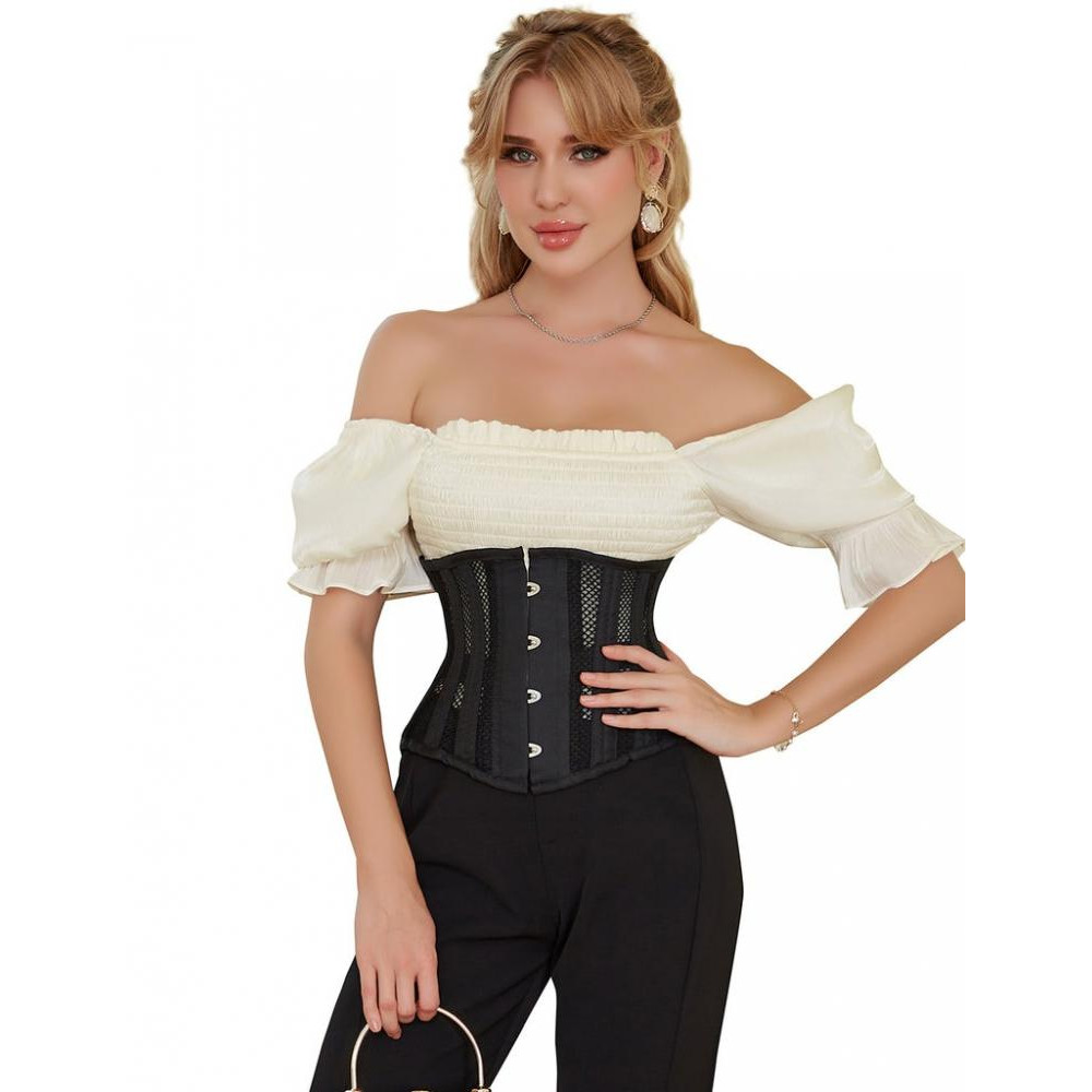  Star Night Steel Bones Grid Corsets з гачками та шнурівкою чорний L (A3530/L) - зображення 1