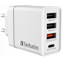   Verbatim 30W 1xUSB-C, 3xUSB-A, PD3.0, QC3.0 White (49701)