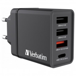   Verbatim 30W 1xUSB-C, 3xUSB-A, PD3.0, QC3.0 Wall Charger Black (49700)