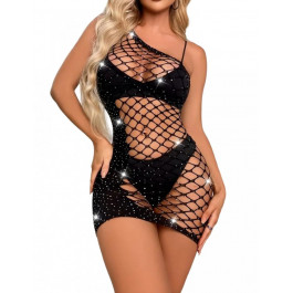    Сукня Star Night Hollow Out Single Shoulder Rhinestone Fishnet Dress, чорна