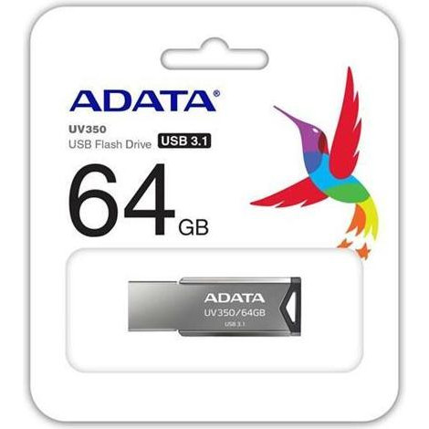 ADATA 64 GB UV350 Metal Black USB 3.1 (AUV350-64G-RBK) - зображення 1