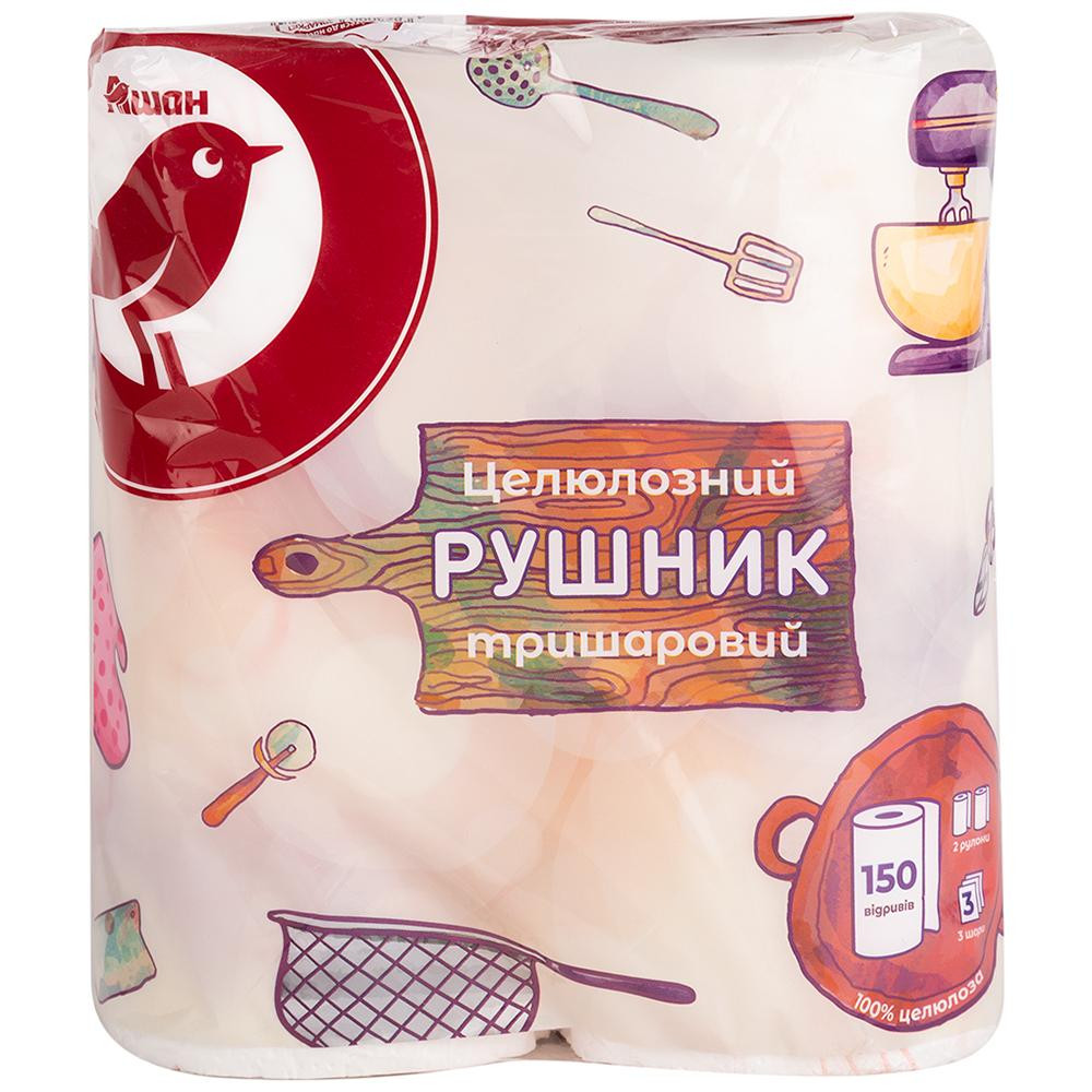 Auchan Рушник целюлозний  тришаровий, 150 відривів, 2 шт. (4823090120894) - зображення 1