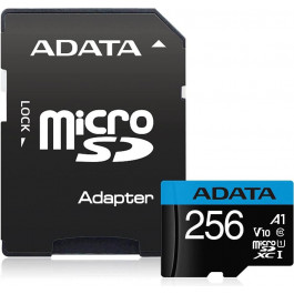   ADATA 256 GB microSDXC UHS-I Premier A1 + SD adapter AUSDX256GUICL10A1-RA1