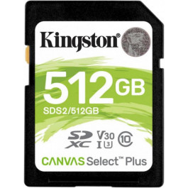   Kingston 512 GB SDXC Class 10 UHS-I U3 Canvas Select Plus SDS2/512GB