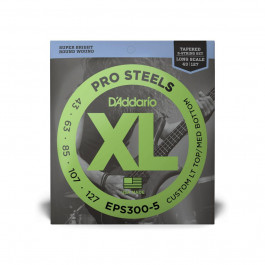   D'Addario Струны для бас-гитары EPS300-5 ProSteels, Custom LT Top / MD Bottom, 43-127, Tapered