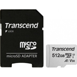   Transcend 512 GB microSDXC Clase 10 UHS-I (U3) + SD-adapter TS512GUSD300S-A