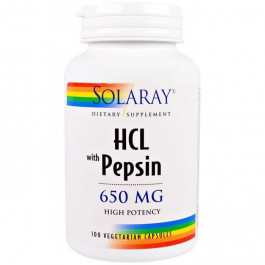   Solaray Бетаин HCl + пепсин, HCL with Pepsin, , 650 мг, 100 капсул (SOR-04814)